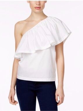 Trina Turk Mayreau Ruffle One Shoulder Top White L